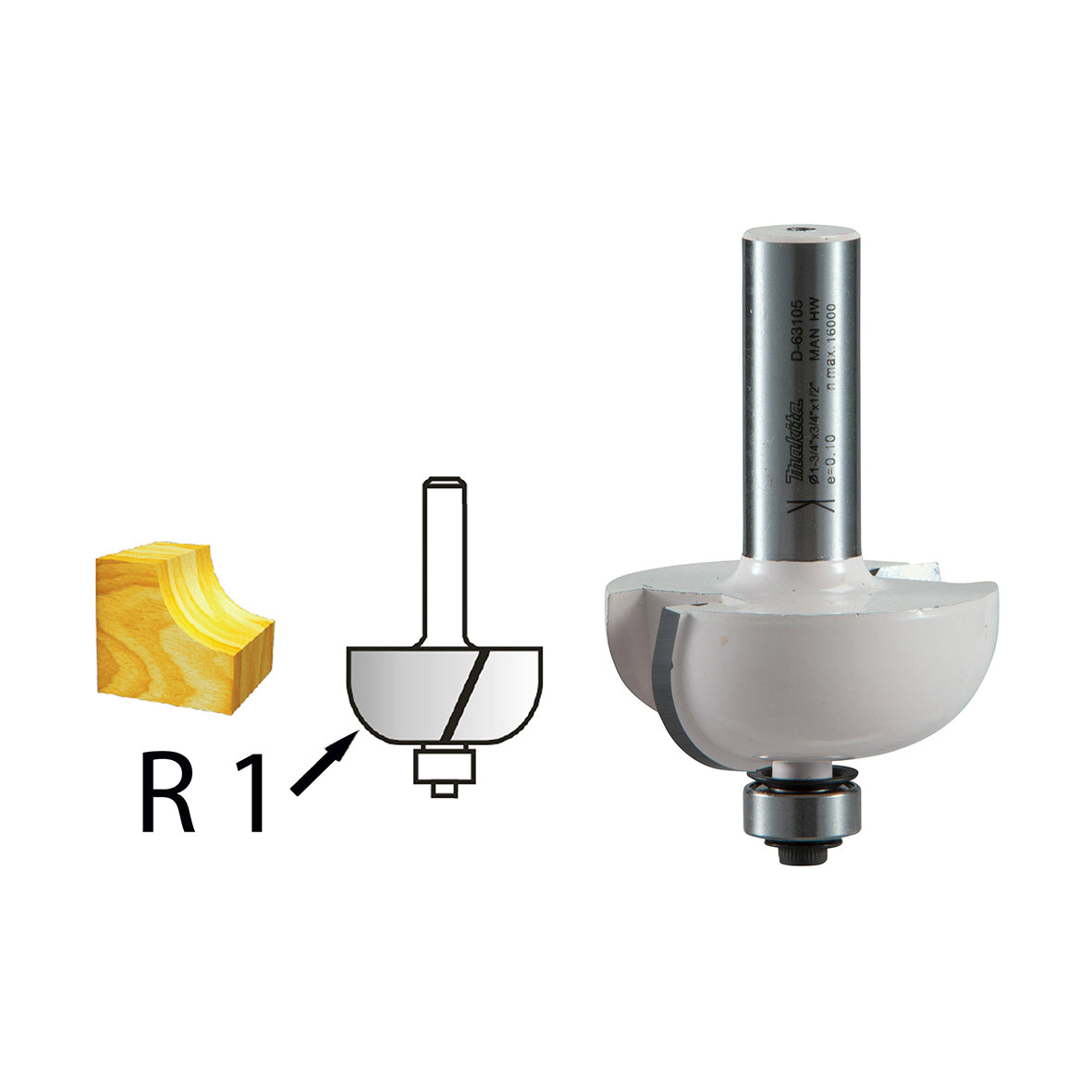 Makita Router / Trimmer 1/4" 6.35mm Beading Tct Bit / 50mm O/Len 12.7mm W/Len - 1/4" Shaft  | SKU  D-02325