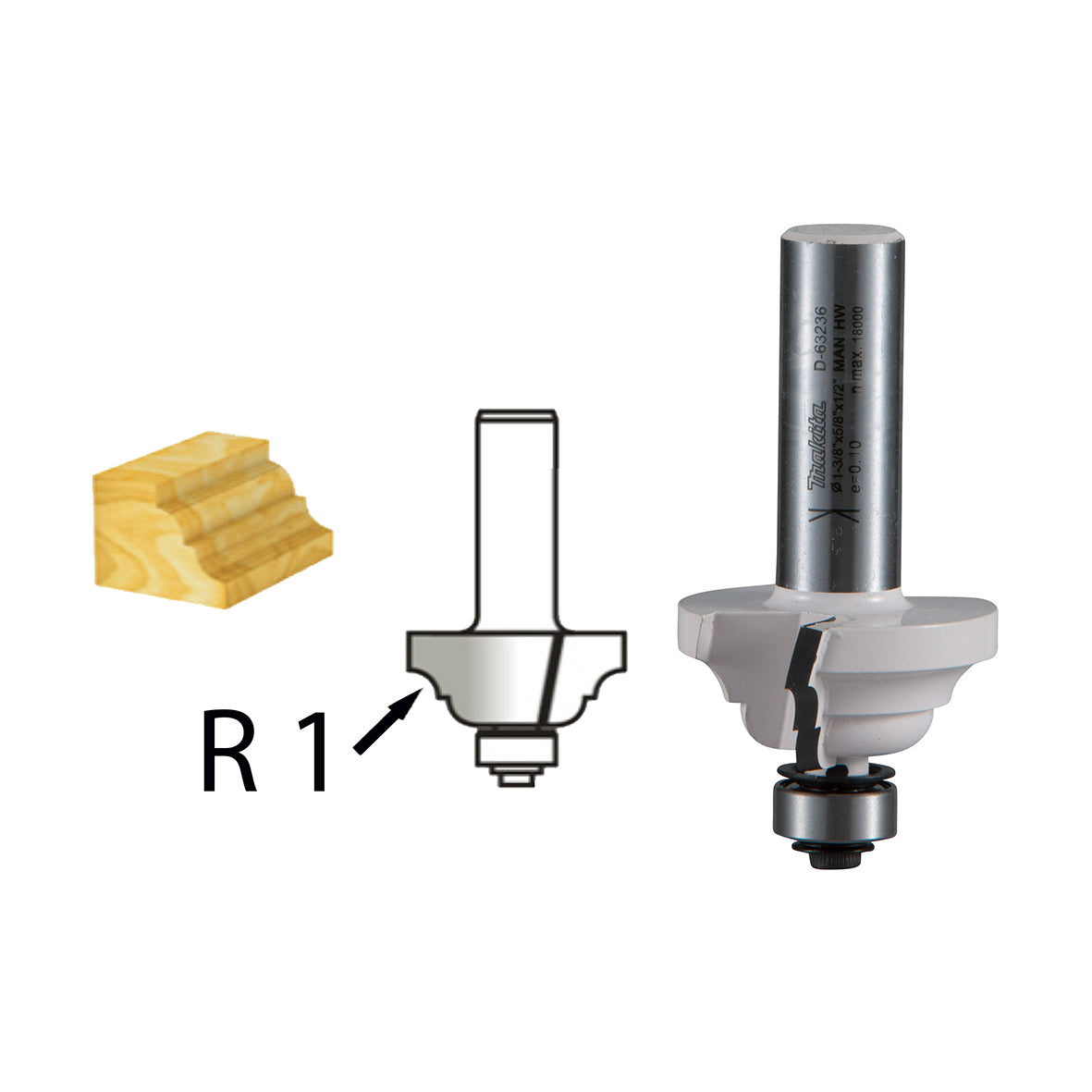 Makita Router / Trimmer 5/32" 4mm Roman Ogee Tct Bit / 63mm O/Len 16mm W/Len - 1/2"Shaft  | SKU  D-02602