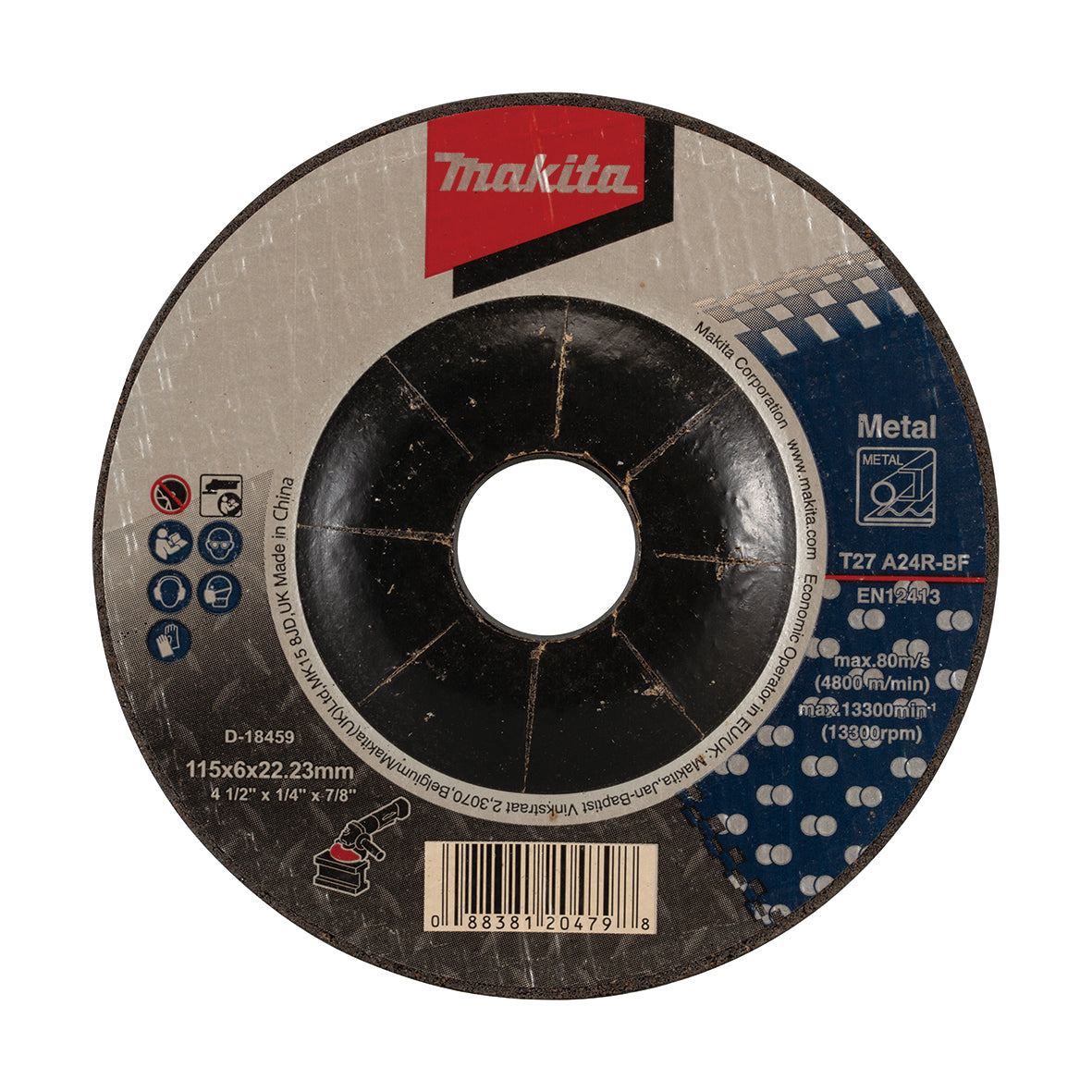 Makita Grinding & Cutting 115mm X 6mm X 22mm D/C Metal Grinding Disc A24R 20Pk | SKU D-18459-20