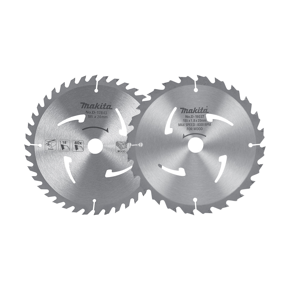 Makita - Standard TCT Saw Blade 185mm x 20mm x 24T & 40T - TWIN Pack | D-19043
