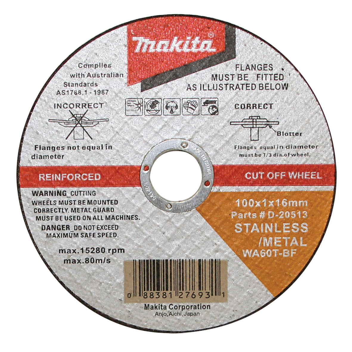 Makita Grinding & Cutting 100mm X 1mm X 16mm Standard Inox Cutting Disc Wa60T 12Pc Tin | SKU D-20513-12