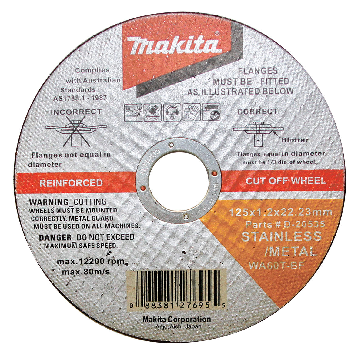 Makita Grinding & Cutting 125mm X 1.2mm X 22mm Standard Inox Cutting Disc Wa60T 12Pc Tin | SKU D-20535-12