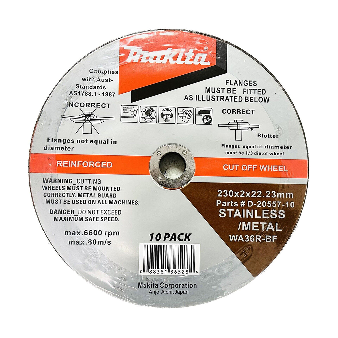 Makita Grinding & Cutting 230mm X 2mm X 22mm Standard Inox Cutting Disc W36R 10Pk | SKU D-20557-10
