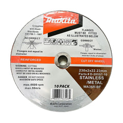 Makita Grinding & Cutting 230mm X 2mm X 22mm Standard Inox Cutting Disc W36R 10Pk | SKU D-20557-10