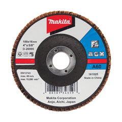 Makita Grinding & Cutting 100mm Flap Disc 60# Grit - Aluminium Oxide - Angled  | SKU  D-26995