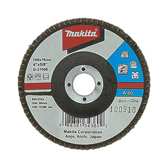 Makita Grinding & Cutting 100mm Flap Disc 80# Grit - Aluminium Oxide - Angled  | SKU  D-27006