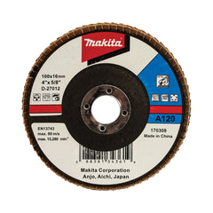 Makita Grinding & Cutting 100mm Flap Disc 120# Grit - Aluminium Oxide - Angled  | SKU  D-27012