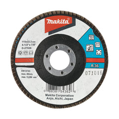 Makita Grinding & Cutting 115mm Flap Disc 36# Grit - Aluminium Oxide - Angled | SKU D-27028