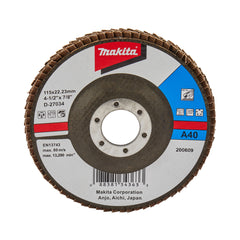 Makita Grinding & Cutting 115mm Flap Disc 40# Grit - Aluminium Oxide - Angled  | SKU  D-27034
