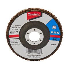 Makita Grinding & Cutting 115mm Flap Disc 80# Grit - Aluminium Oxide - Angled  | SKU  D-27056