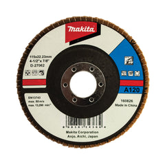 Makita Grinding & Cutting 115mm Flap Disc 120# Grit - Aluminium Oxide - Angled  | SKU  D-27062