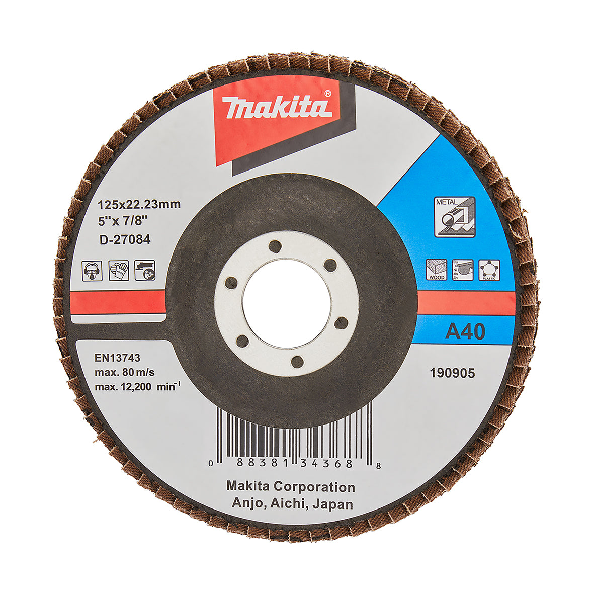 Makita Grinding & Cutting 125mm Flap Disc 40# Grit - Aluminium Oxide - Angled | SKU D-27084