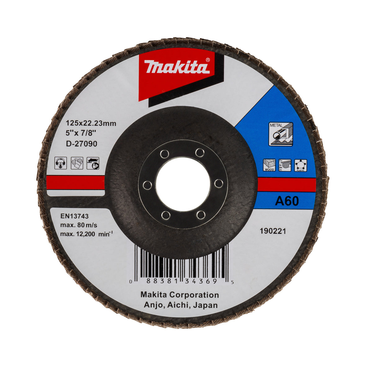 Makita Grinding & Cutting 125mm Flap Disc 60# Grit - Aluminium Oxide - Angled  | SKU  D-27090