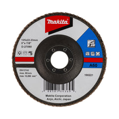Makita Grinding & Cutting 125mm Flap Disc 60# Grit - Aluminium Oxide - Angled  | SKU  D-27090