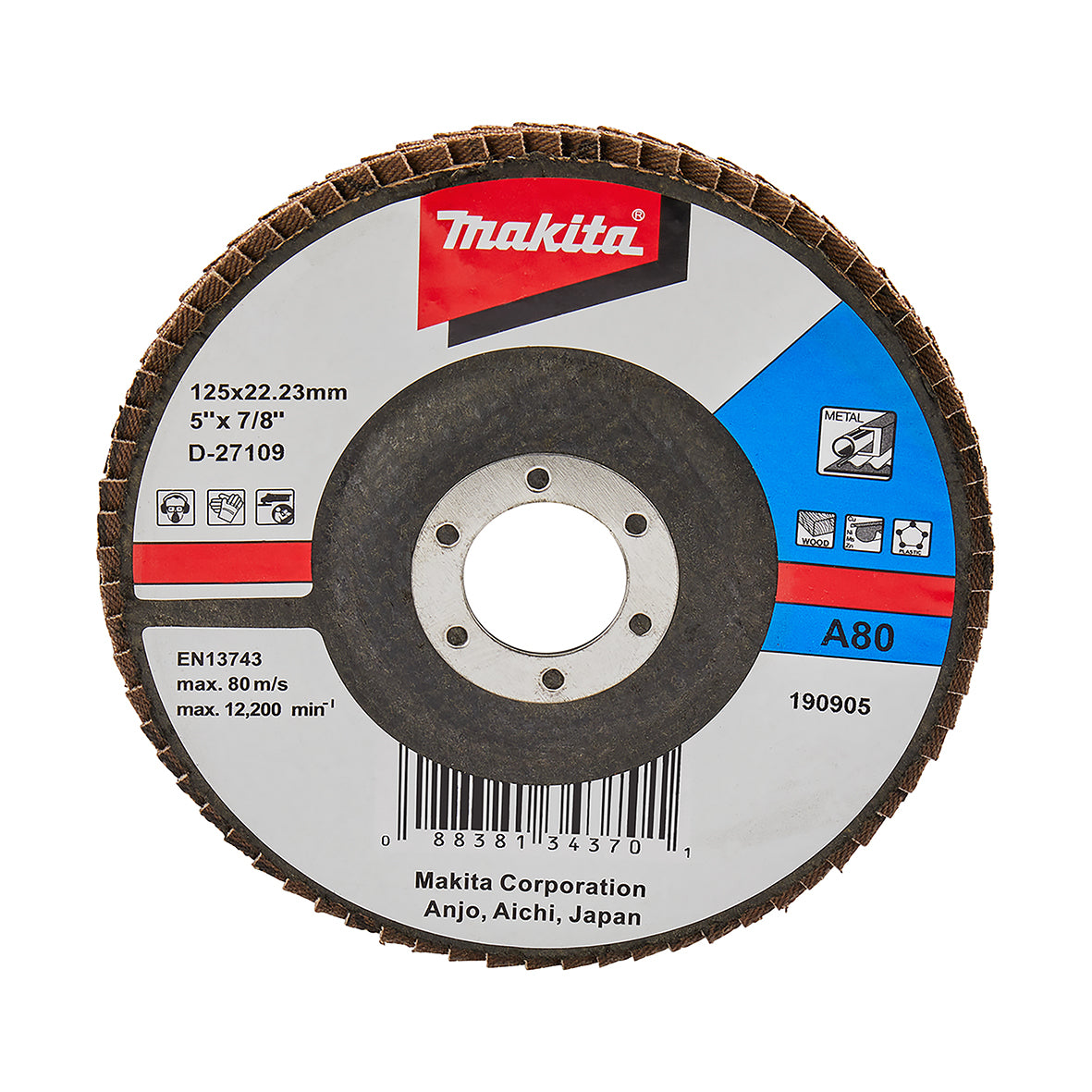 Makita Grinding & Cutting 125mm Flap Disc 80# Grit - Aluminium Oxide - Angled | SKU D-27109