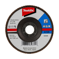 Makita Grinding & Cutting 125mm Flap Disc 120#Grit - Aluminium Oxide - Angled  | SKU  D-27115