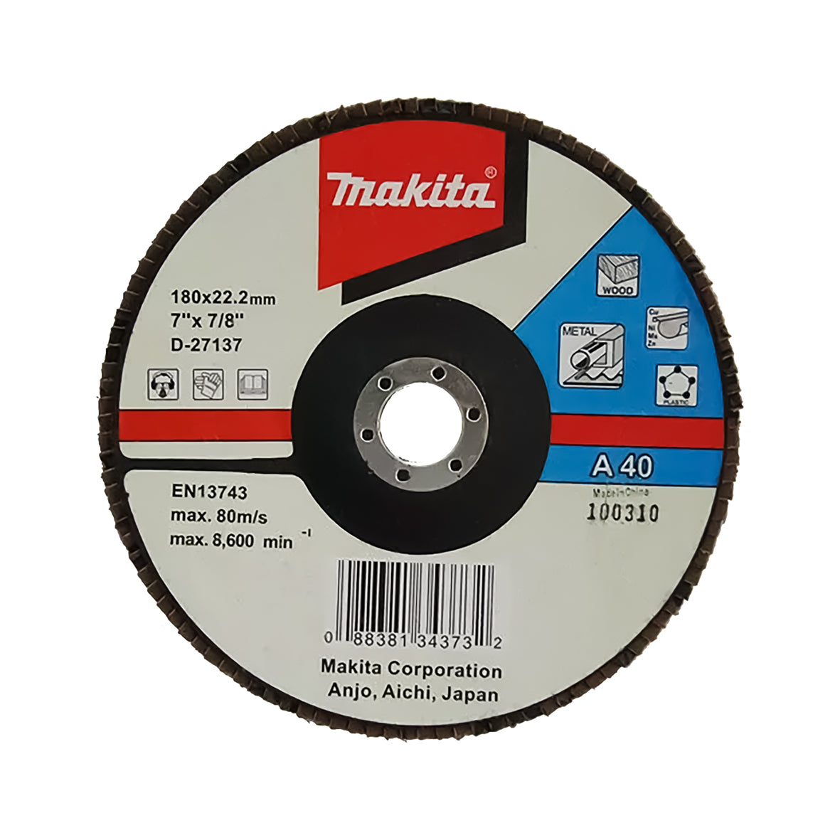Makita Grinding & Cutting 180mm Flap Disc 40# Grit - Aluminium Oxide - Angled  | SKU  D-27137