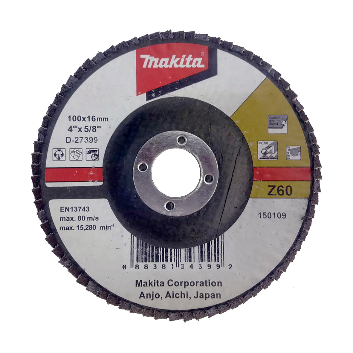 Makita Grinding & Cutting 100mm Flap Disc 60# Grit - Zirconia Alumina - Angled | SKU D-27399