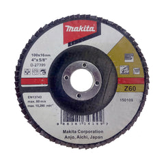 Makita Grinding & Cutting 100mm Flap Disc 60# Grit - Zirconia Alumina - Angled | SKU D-27399
