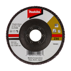 Makita Grinding & Cutting 115mm Flap Disc 80# Grit - Zirconia Alumina - Angled | SKU D-27458