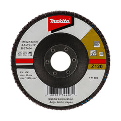 Makita Grinding & Cutting 115mm Flap Disc 120# Grit - Zirconia Alumina - Angled | SKU D-27464