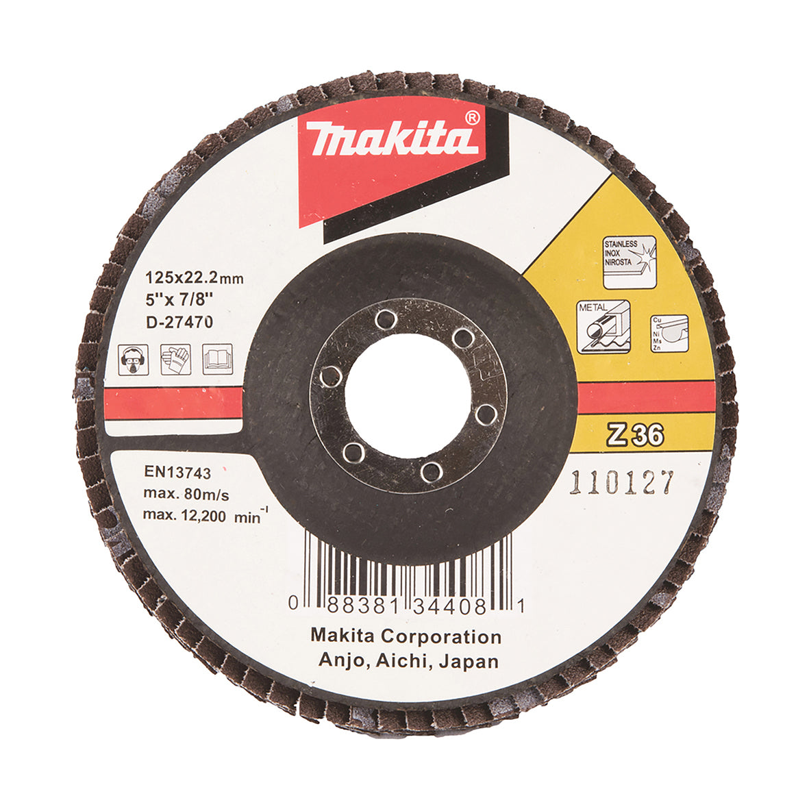 Makita Grinding & Cutting 125mm Flap Disc 36# Grit - Zirconia Alumina - Angled | SKU D-27470