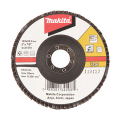 Makita Grinding & Cutting 125mm Flap Disc 36# Grit - Zirconia Alumina - Angled | SKU D-27470