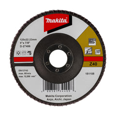 Makita Grinding & Cutting 125mm Flap Disc 40# Grit - Zirconia Alumina - Angled | SKU D-27486
