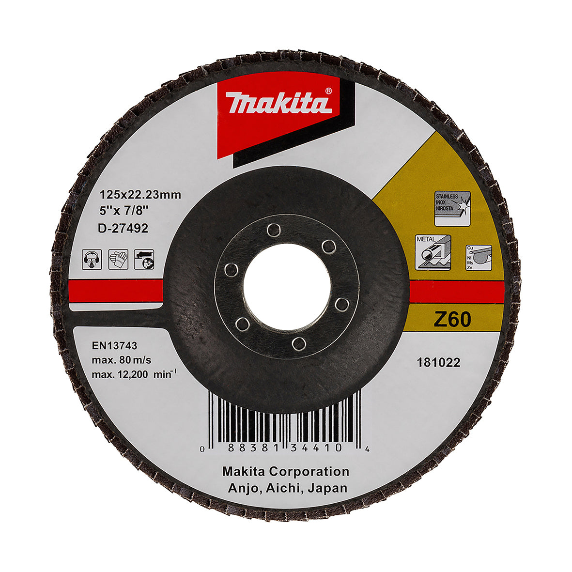 Makita Grinding & Cutting 125mm Flap Disc 60# Grit - Zirconia Alumina - Angled | SKU D-27492