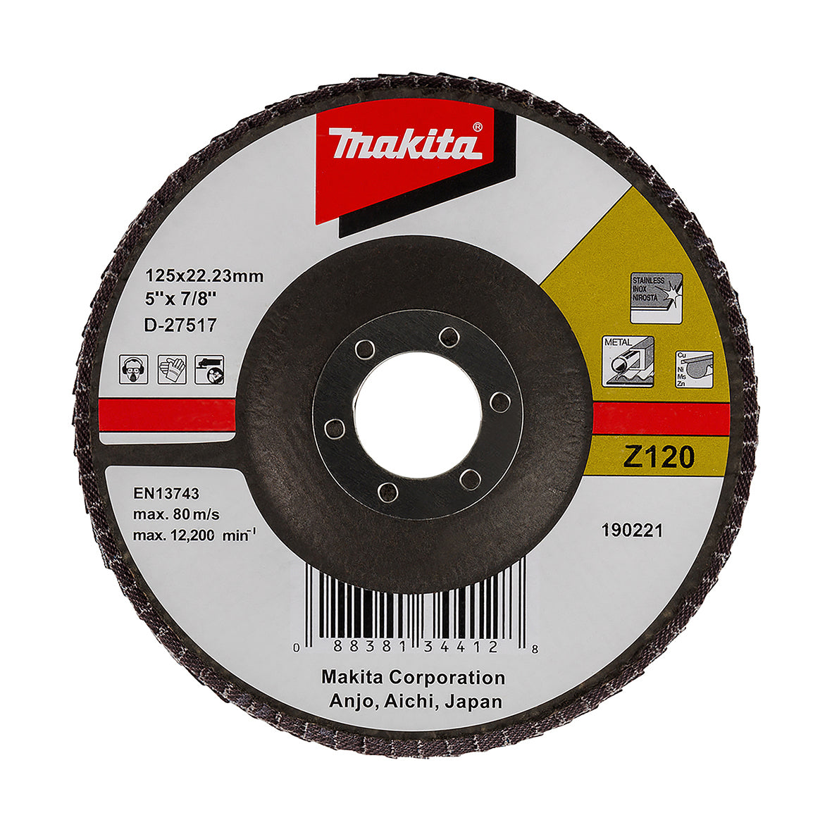 Makita Grinding & Cutting 125mm Flap Disc 120# Grit - Zirconia Alumina - Angled | SKU D-27517