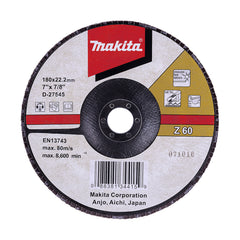 Makita Grinding & Cutting 180mm Flap Disc 60# Grit - Zirconia Alumina - Angled | SKU D-27545