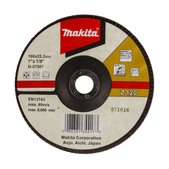 Makita Grinding & Cutting 180mm Flap Disc 120# Grit - Zirconia Alumina - Angled | SKU D-27567
