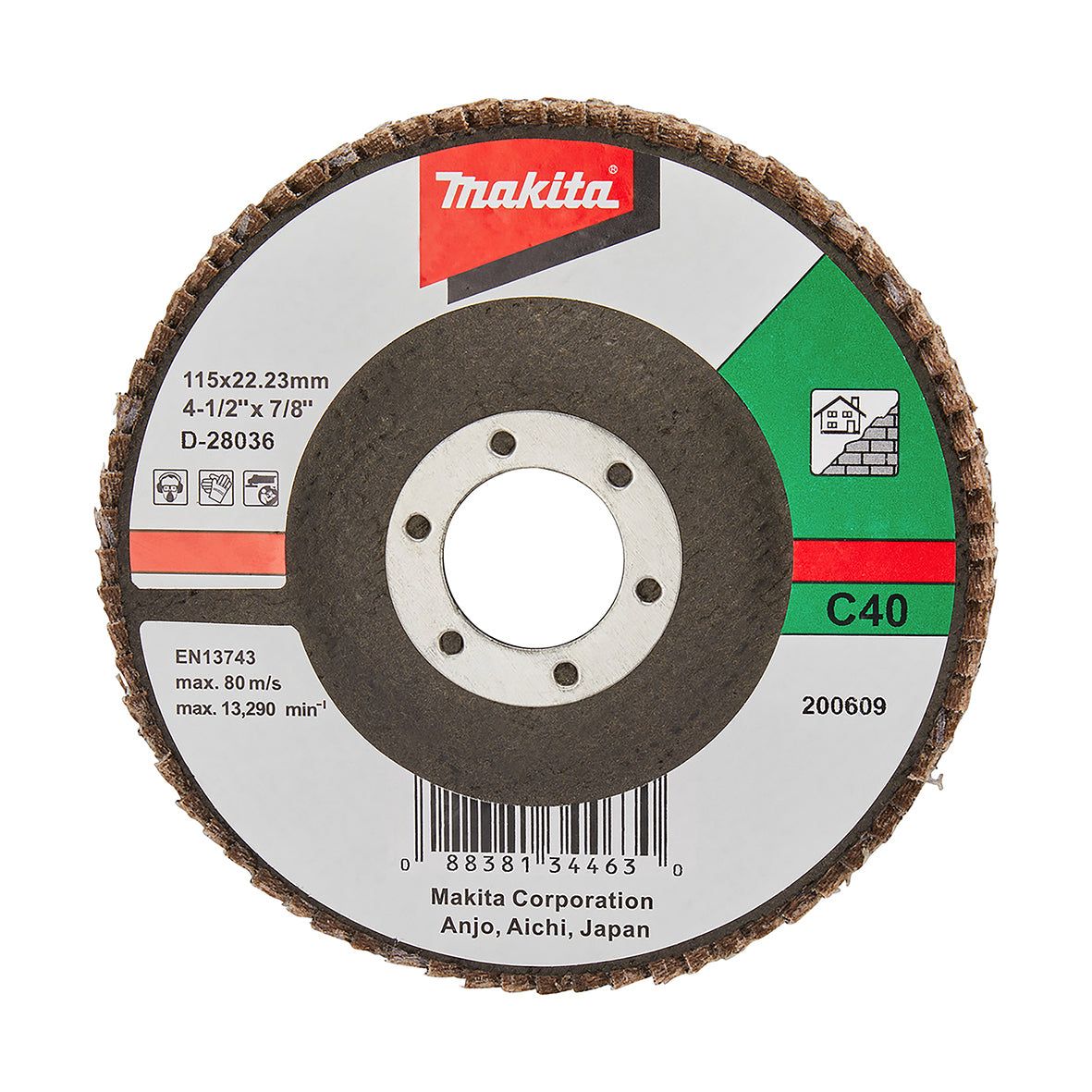 Makita Grinding & Cutting 115mm Flap Disc 40# Grit - Silicon Carbide - Flat | SKU D-28036