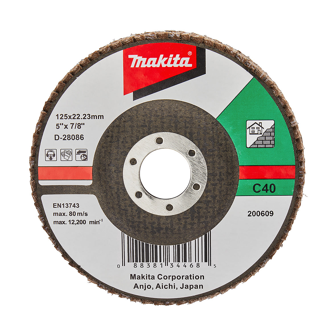 Makita Grinding & Cutting 125mm Flap Disc 40# Grit - Silicon Carbide - Flat | SKU D-28086