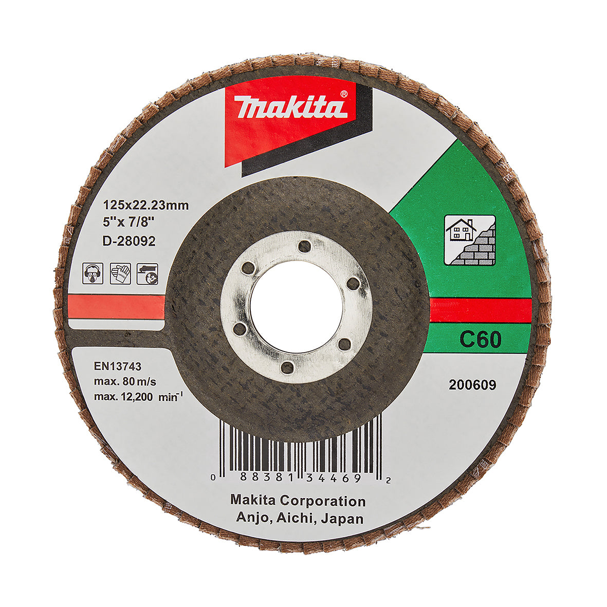 Makita Grinding & Cutting 125mm Flap Disc 60# Grit - Silicon Carbide - Flat | SKU D-28092