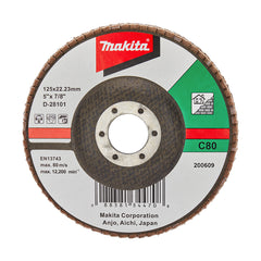 Makita Grinding & Cutting 125mm Flap Disc 80# Grit - Silicon Carbide - Flat | SKU D-28101