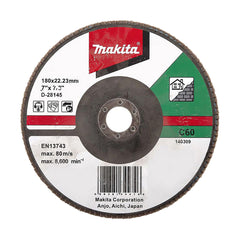 Makita Grinding & Cutting 180mm Flap Disc 60# Grit - Silicon Carbide - Flat | SKU D-28145