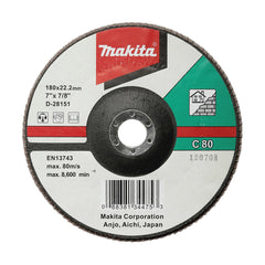 Makita Grinding & Cutting 180mm Flap Disc 80# Grit - Silicon Carbide - Flat | SKU D-28151