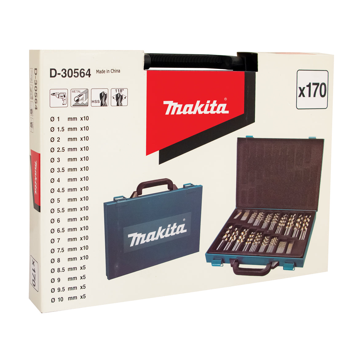 Makita - Tin Coat Flute HSS Drill Bit Set mm - 170pc | D-30564