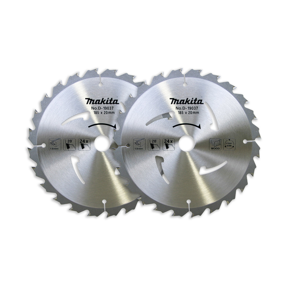 Makita - Standard TCT Saw Blade 185mm x 20mm x 24T - TWIN Pack | D-34279