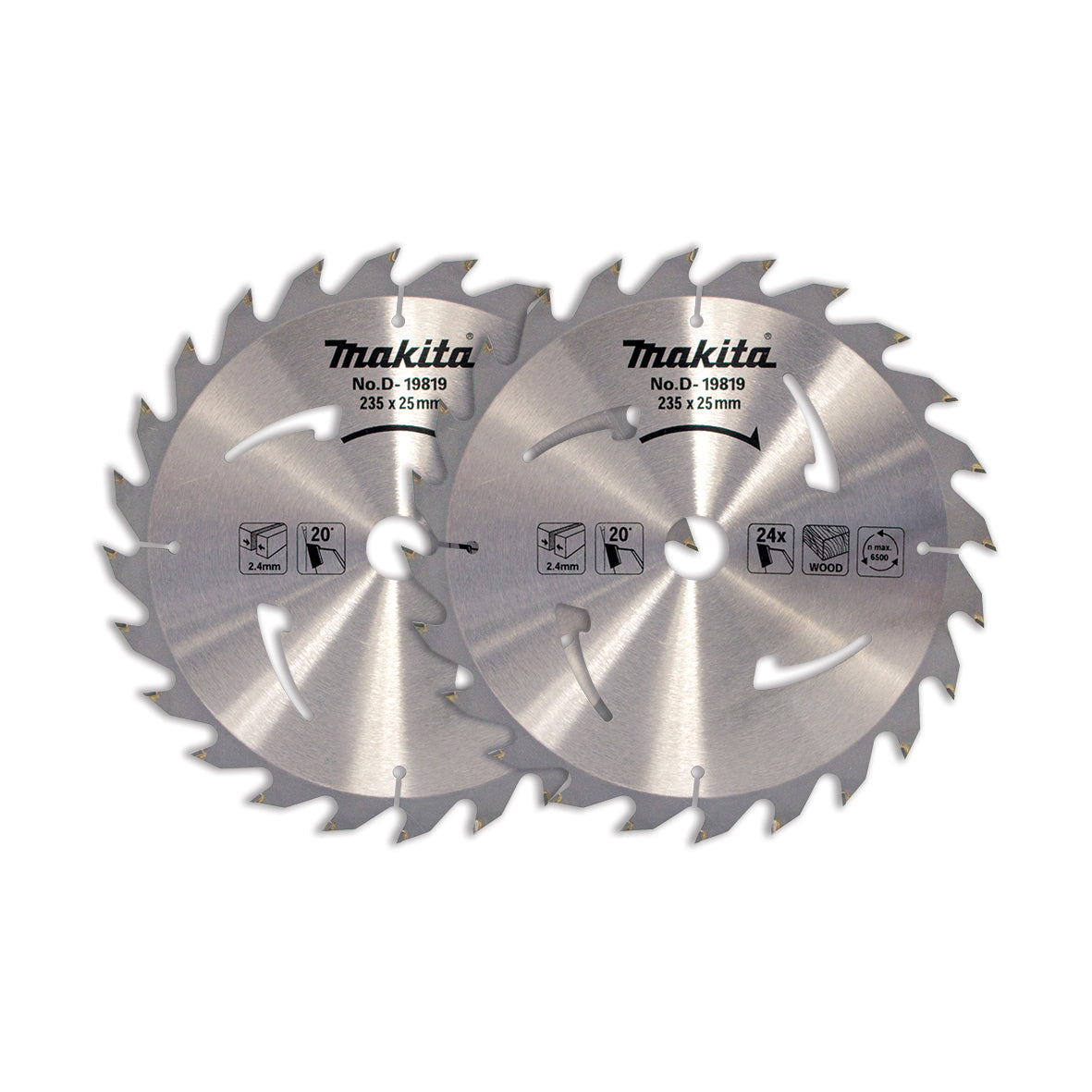 Makita - Standard TCT Saw Blade 235mm x 25mm x 24T - TWIN Pack | D-34316
