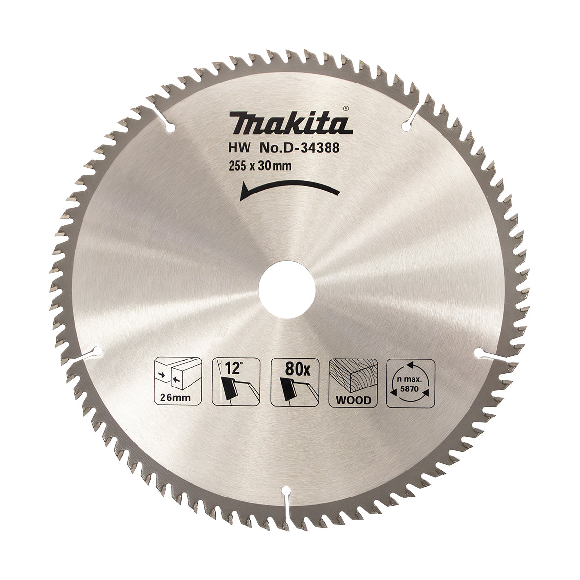 Makita - Standard TCT Saw Blade 255mm x 30mm x 80T | D-34388