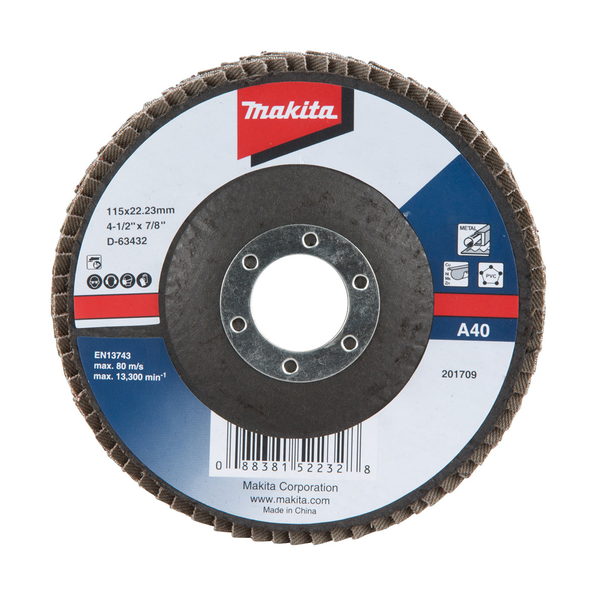 Makita Grinding & Cutting 115mm Economy Flap Disc 40# Aluminium Oxide | SKU D-63432
