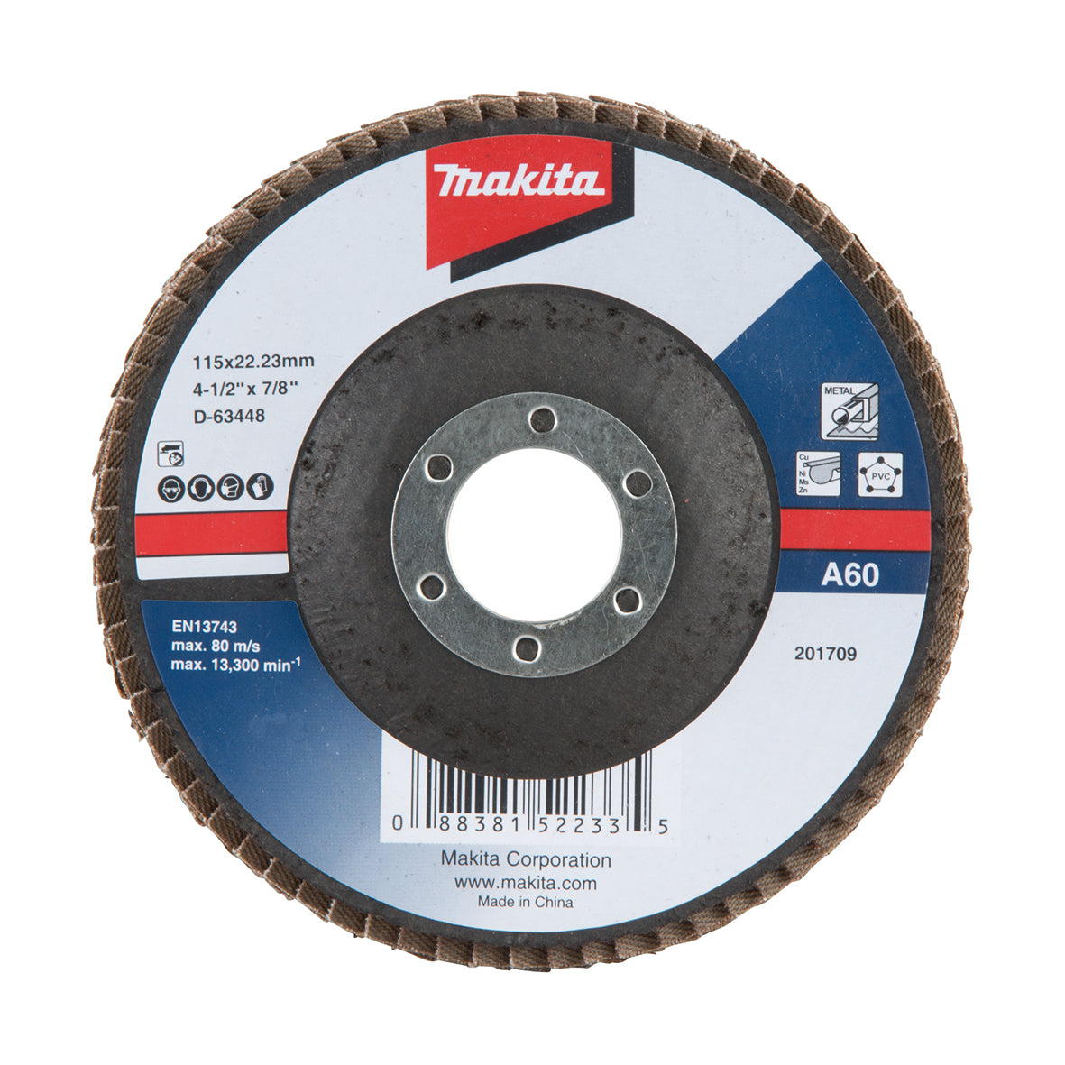 Makita Grinding & Cutting 115mm Economy Flap Disc 60# Aluminium Oxide | SKU D-63448