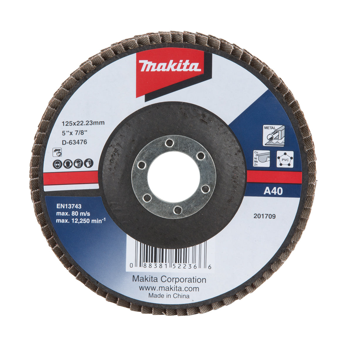 Makita Grinding & Cutting 125mm Economy Flap Disc 40# Aluminium Oxide | SKU D-63476