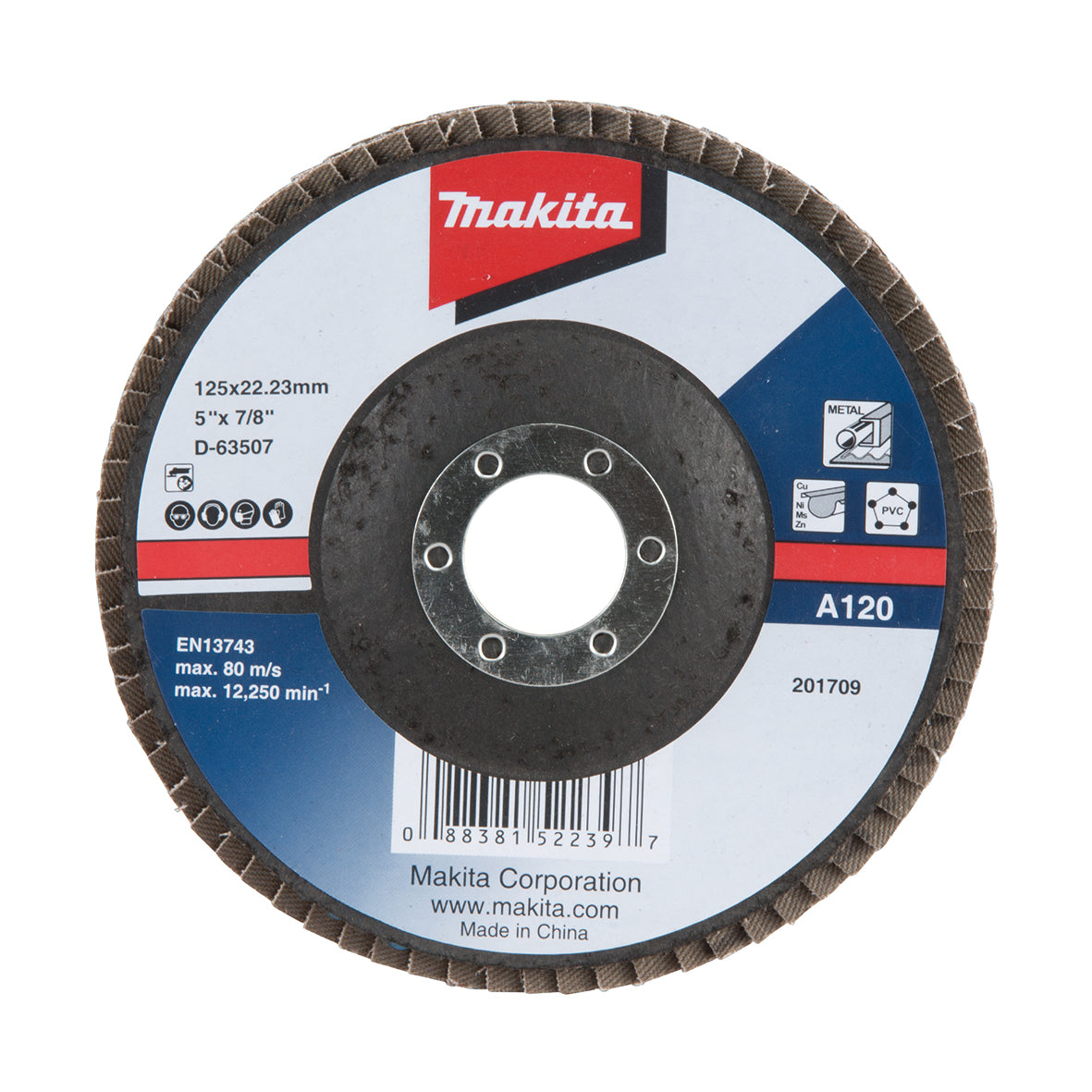 Makita Grinding & Cutting 125mm Economy Flap Disc 120# Aluminium Oxide | SKU D-63507