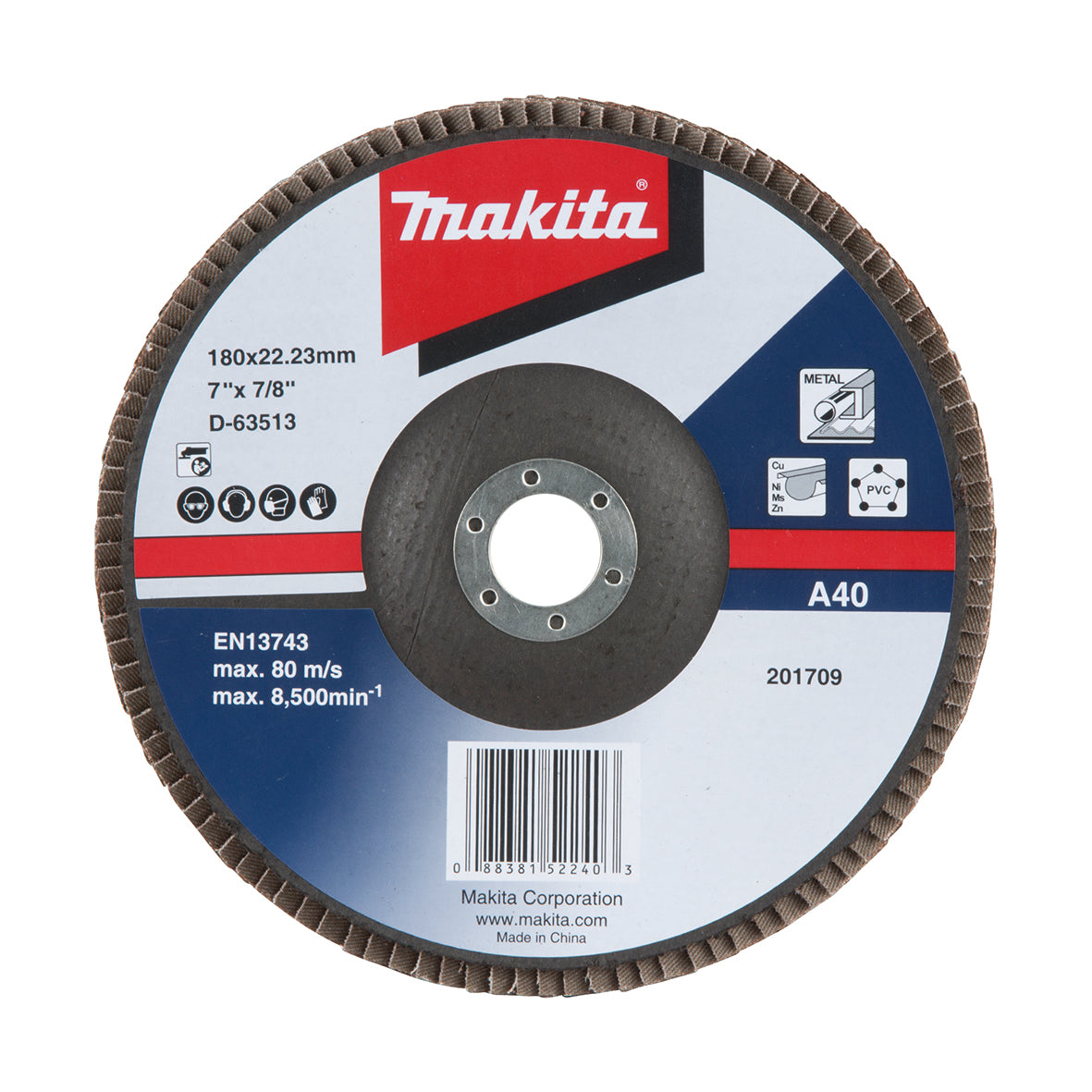 Makita Grinding & Cutting 180mm Economy Flap Disc 40# Aluminium Oxide | SKU D-63513
