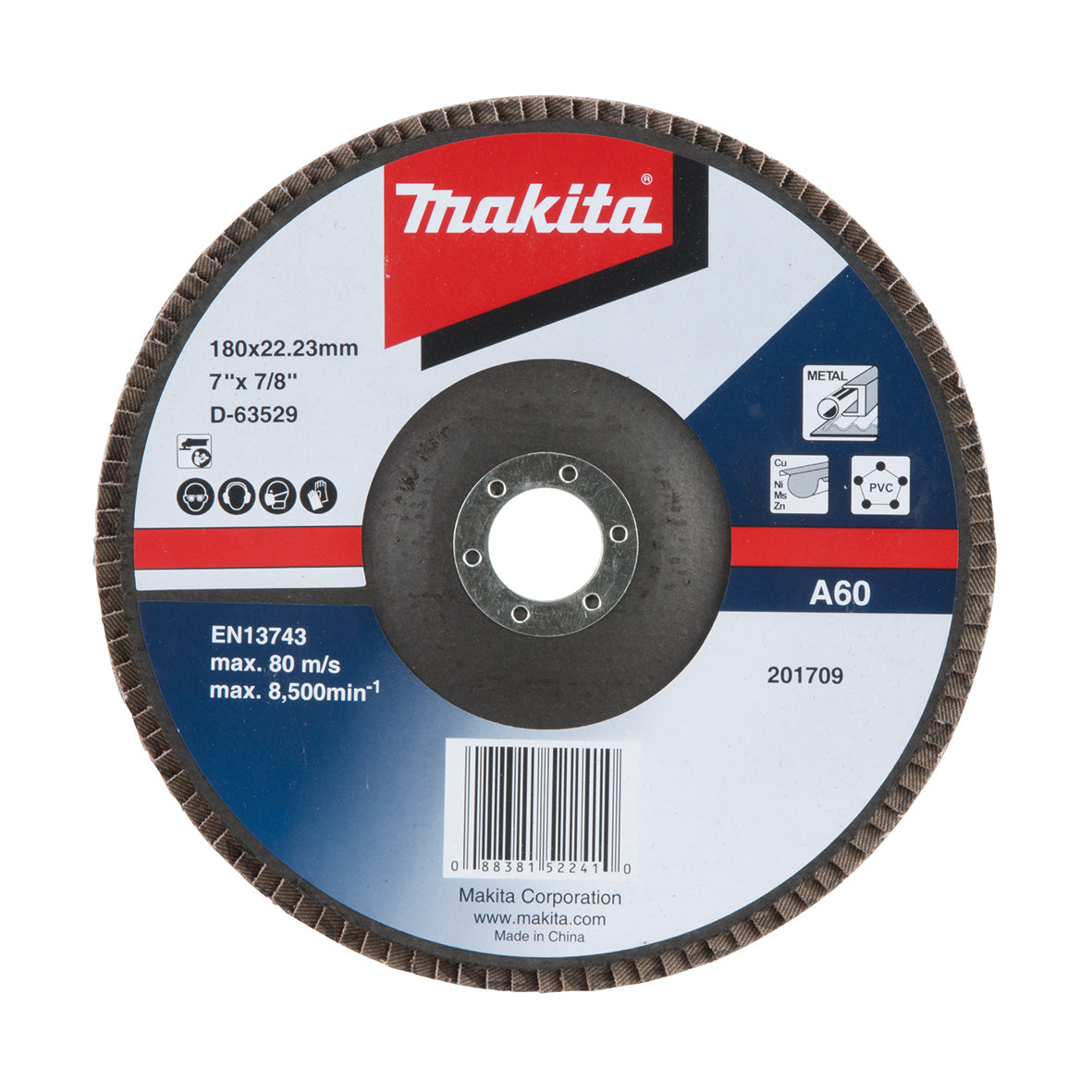 Makita Grinding & Cutting 180mm Economy Flap Disc 60# Aluminium Oxide | SKU D-63529