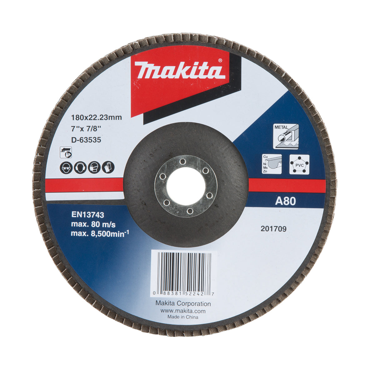 Makita Grinding & Cutting 180mm Economy Flap Disc 80# Aluminium Oxide | SKU D-63535