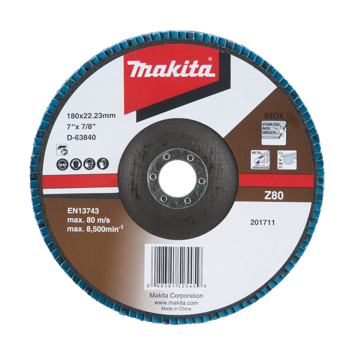 Makita Grinding & Cutting 180mm Economy Flap Disc 80# Zirconia - Angled | SKU D-63840